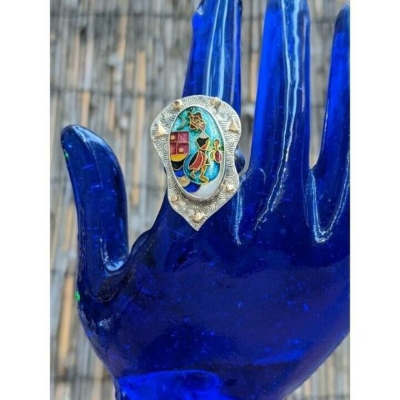 Alexa & Peter Smarsh Sterling Silver 14k Gold Cloisonne Enamel Ring Size 7 *Read - Picture 2 of 12